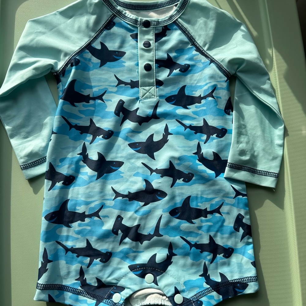 MudPie One-Piece LS Shark Print Swimwear
